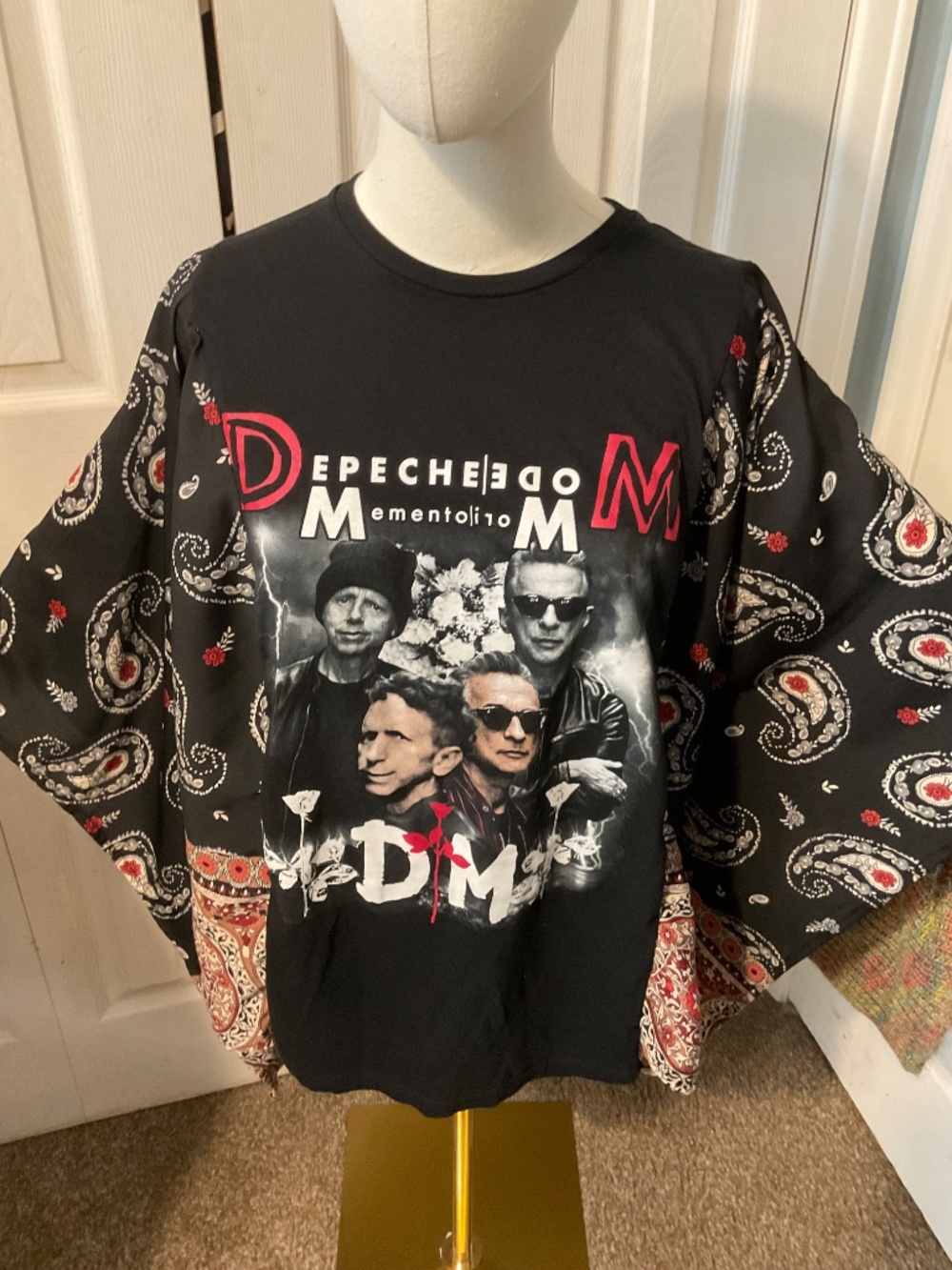 Depeche Mode Upcycled T-Shirt with Flowy Paisley Sleeves - OSFM